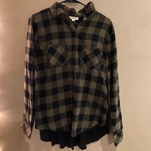 Olive green button down flannel with ruffle back